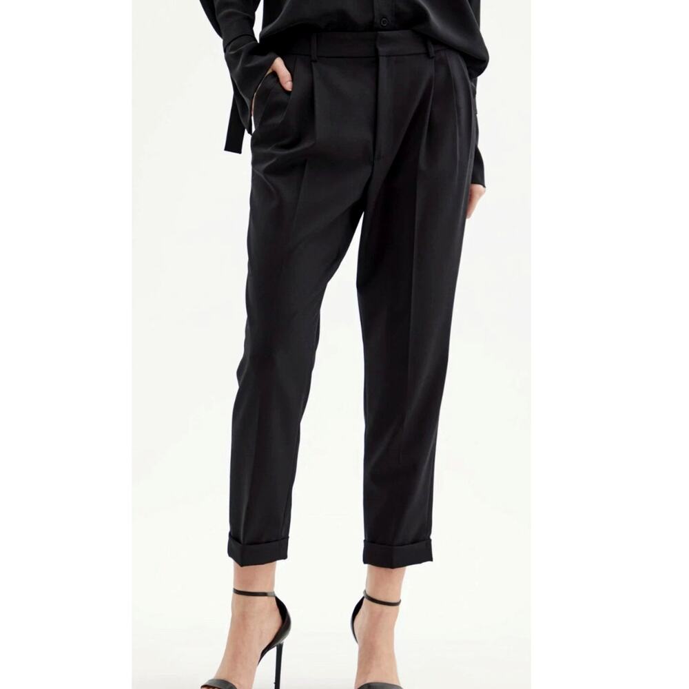 NEW! Nili Lotan 0 Montana $575 Slouchy Wool Dress PantsPleated Cropped Black